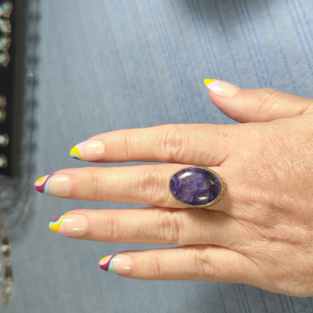 Charoite Ring Stamped 925 Size 8.5 - Picture 2 of 2